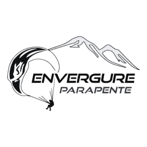 Logo Envergure Parapente avec illustration de parapentiste, identité visuelle par Maud Communication
