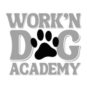 Logo Work'n Dog Academy avec empreinte de patte, identité visuelle créée par Maud Communication