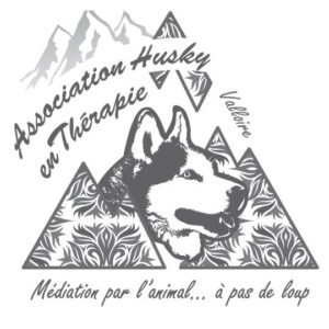 Logo de l'Association Husky en Thérapie « Médiation par l'animal à pas de loup », identité visuelle par Maud Communication