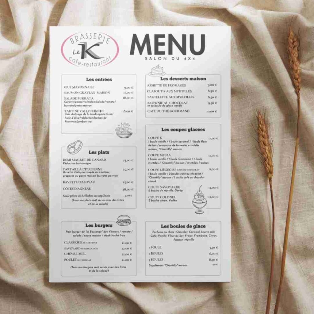 Création d'un menu de restaurant basé à Valloire.