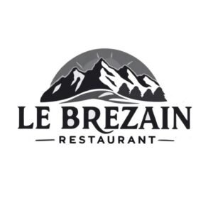 Logo du restaurant Le Brézain avec illustration de montagne, identité visuelle par Maud Communication