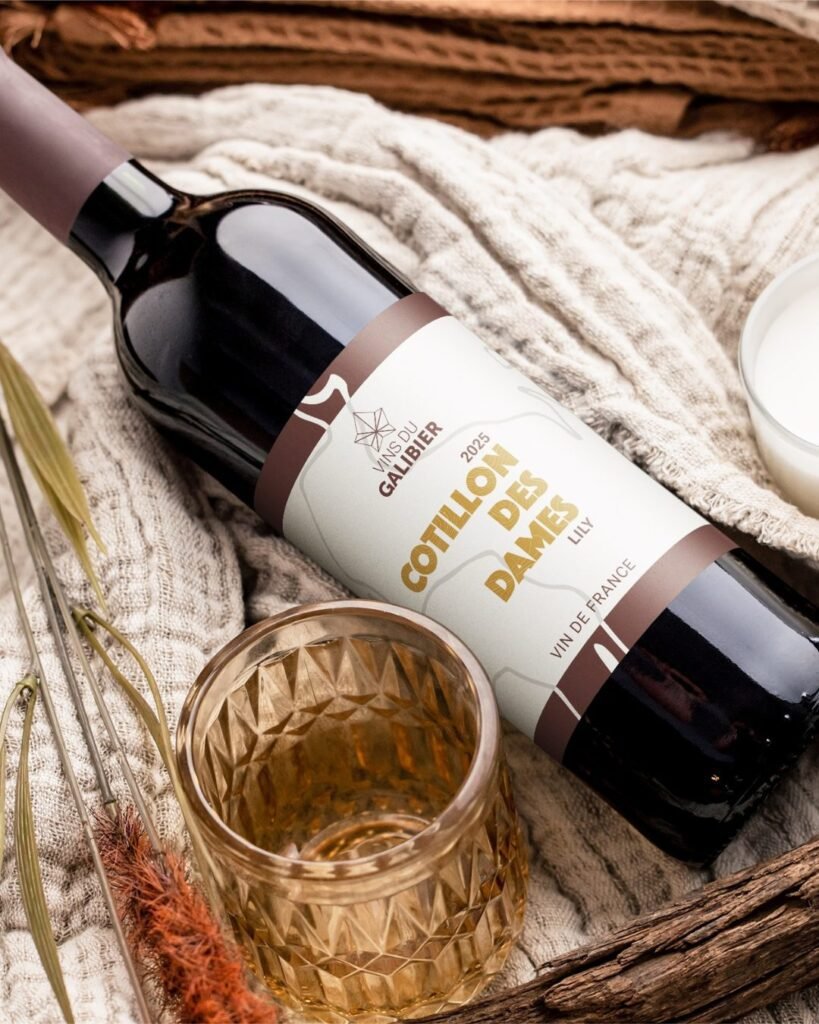 Création d'étiquette de vin rouge Cotillon des Dames pour le domaine Vins du Galibier à Valloire
